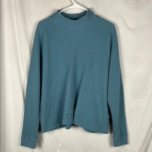 The North Face Light Blue Waffle Knit Cotton Long Sleeve Mock Neck Shirt